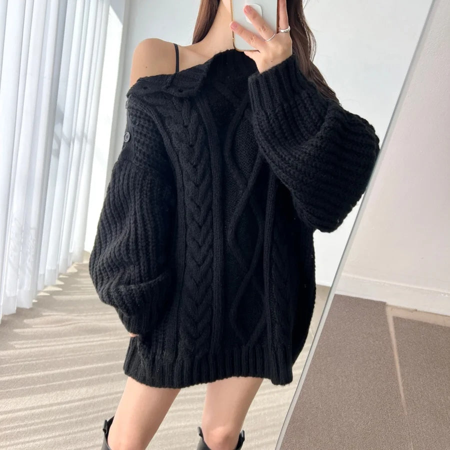 Slash Collar Knitted Pullover - INTOHYPEZONE