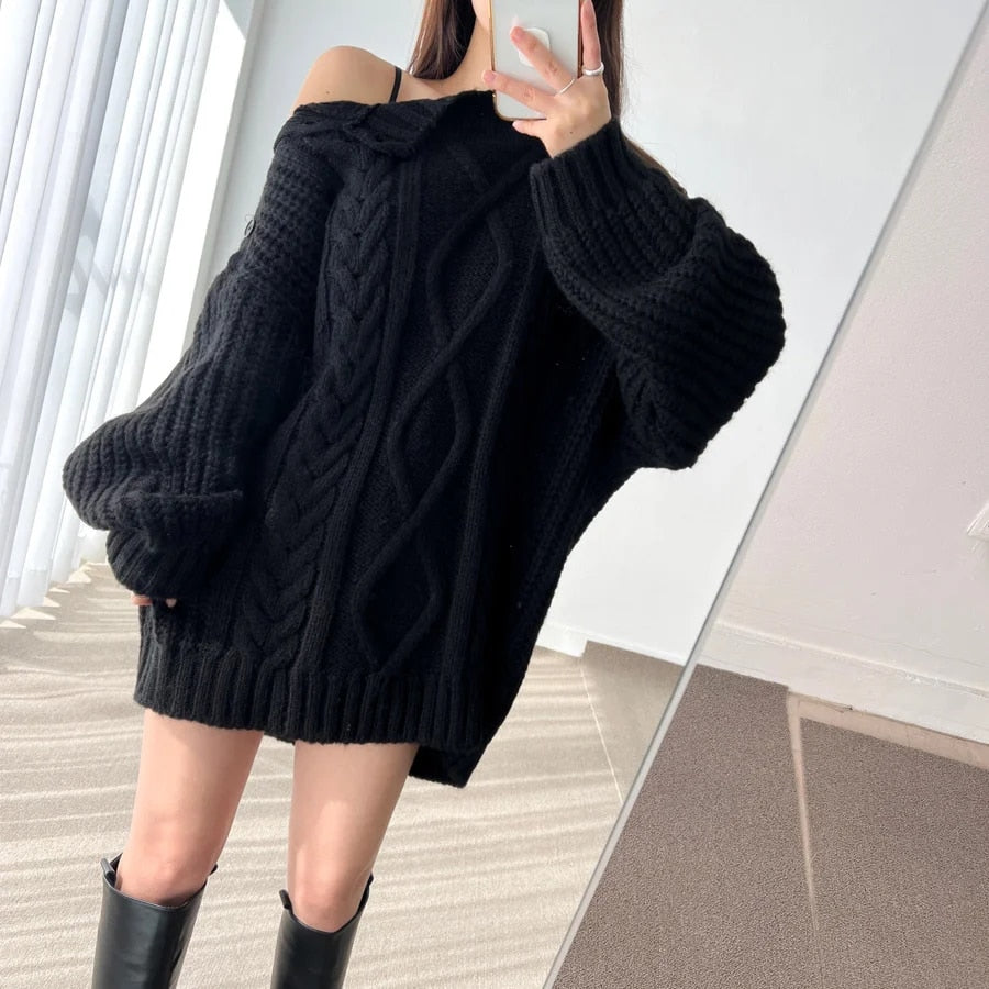 Slash Collar Knitted Pullover - INTOHYPEZONE