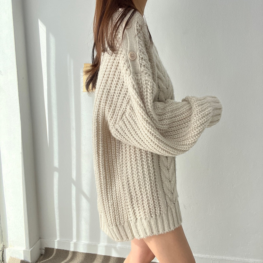 Slash Collar Knitted Pullover - INTOHYPEZONE