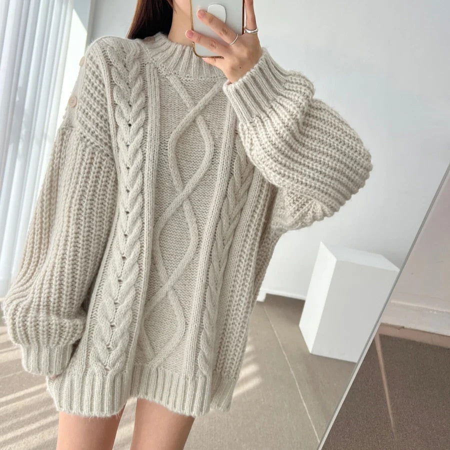 Slash Collar Knitted Pullover - INTOHYPEZONE