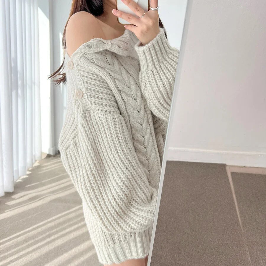 Slash Collar Knitted Pullover - INTOHYPEZONE