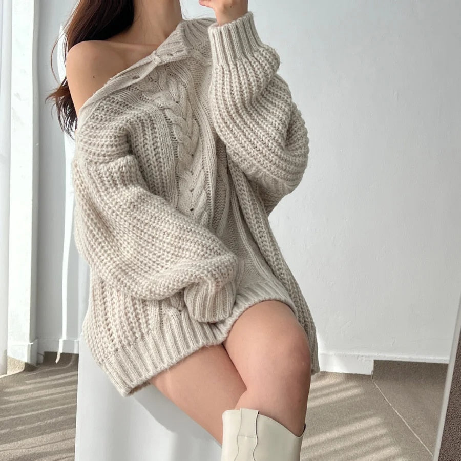 Slash Collar Knitted Pullover - INTOHYPEZONE