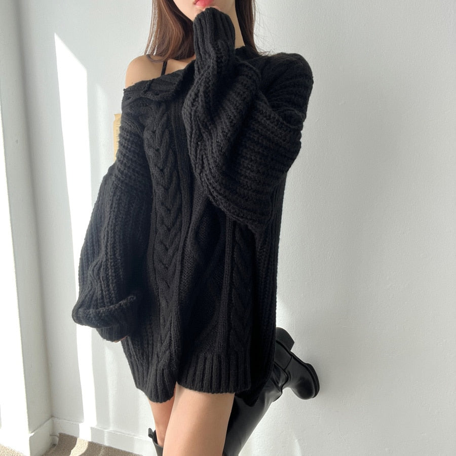 Slash Collar Knitted Pullover - INTOHYPEZONE
