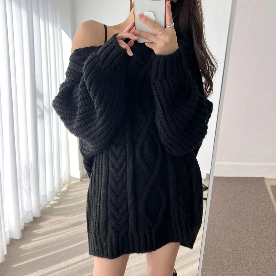 Slash Collar Knitted Pullover - INTOHYPEZONE