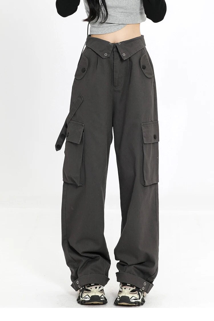 Solid Color Loose Retro Pockets Cargo Pants - INTOHYPEZONE