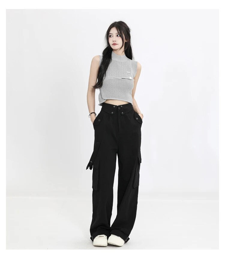 Solid Color Loose Retro Pockets Cargo Pants - INTOHYPEZONE