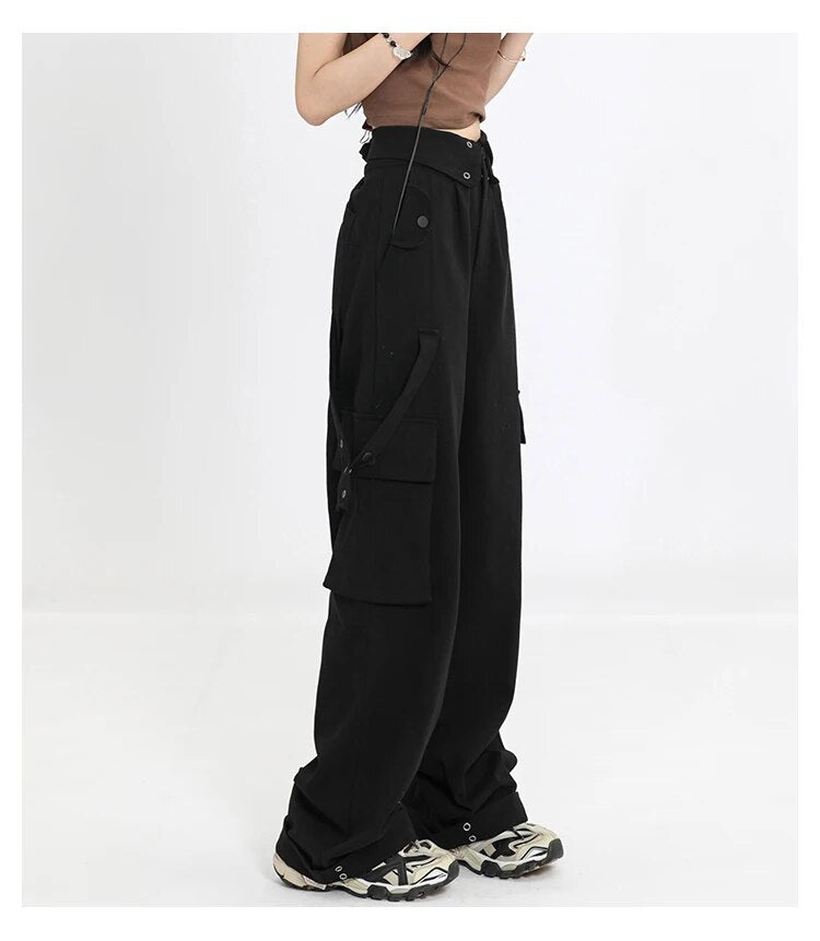 Solid Color Loose Retro Pockets Cargo Pants - INTOHYPEZONE
