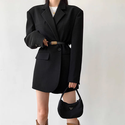 Solid Notched Collar Long Sleeve Loose Blazer - INTOHYPEZONE
