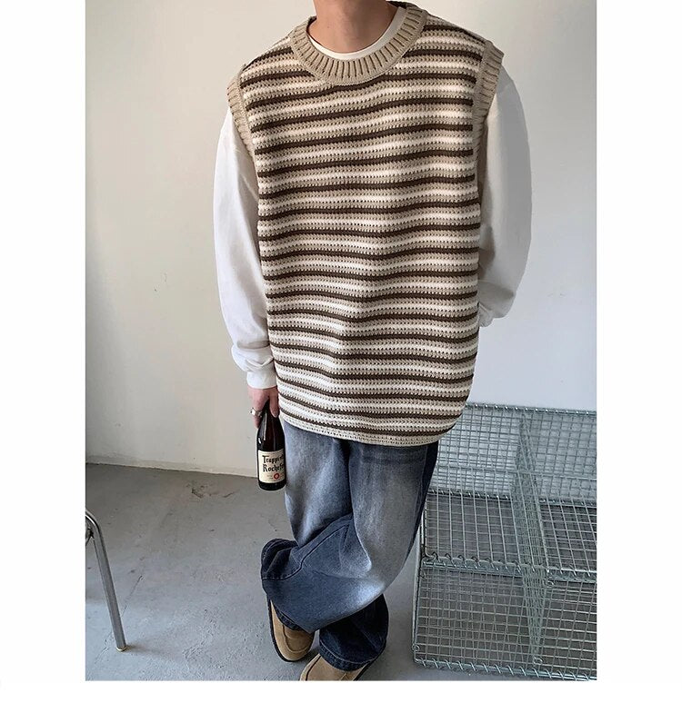 Stripe Contrast Knitted Vest - INTOHYPEZONE