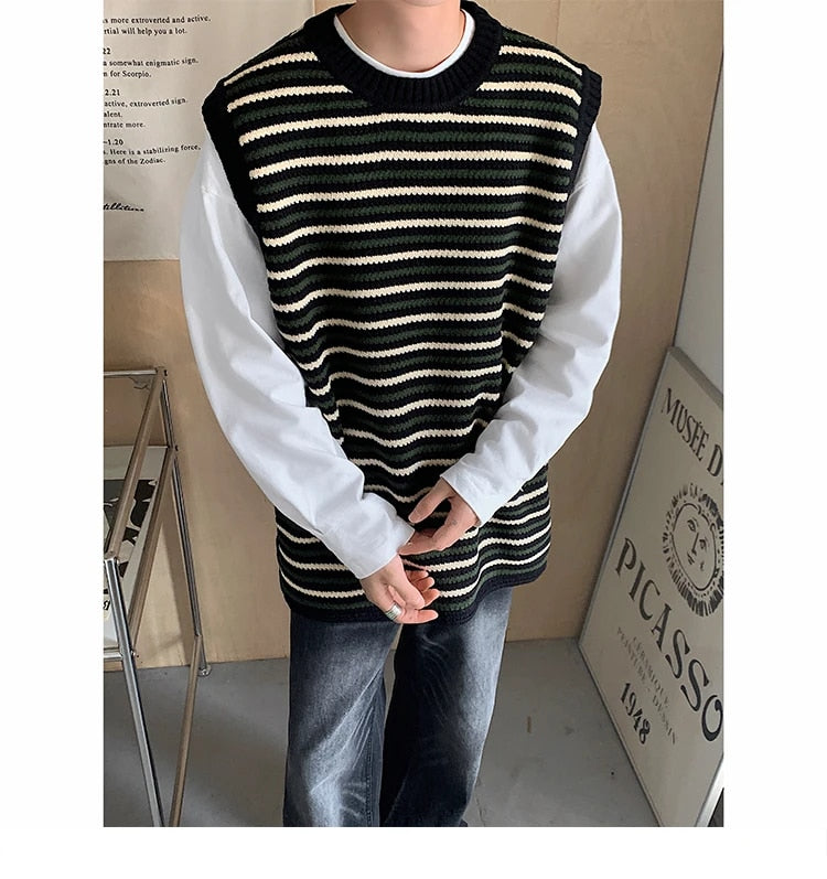 Stripe Contrast Knitted Vest - INTOHYPEZONE