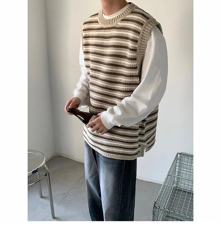 Stripe Contrast Knitted Vest - INTOHYPEZONE