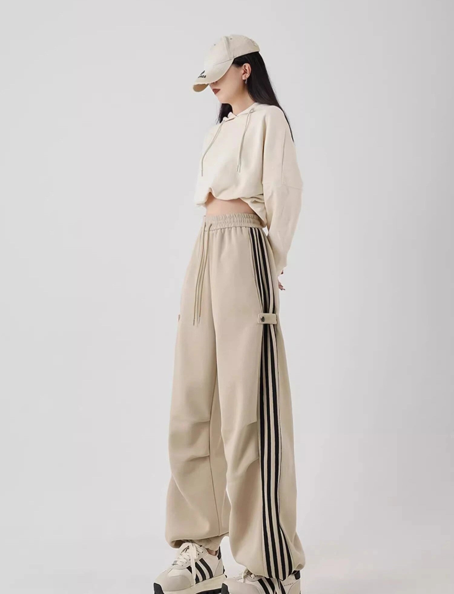 Striped High Waist Drawstring Loose Fit Pants - INTOHYPEZONE