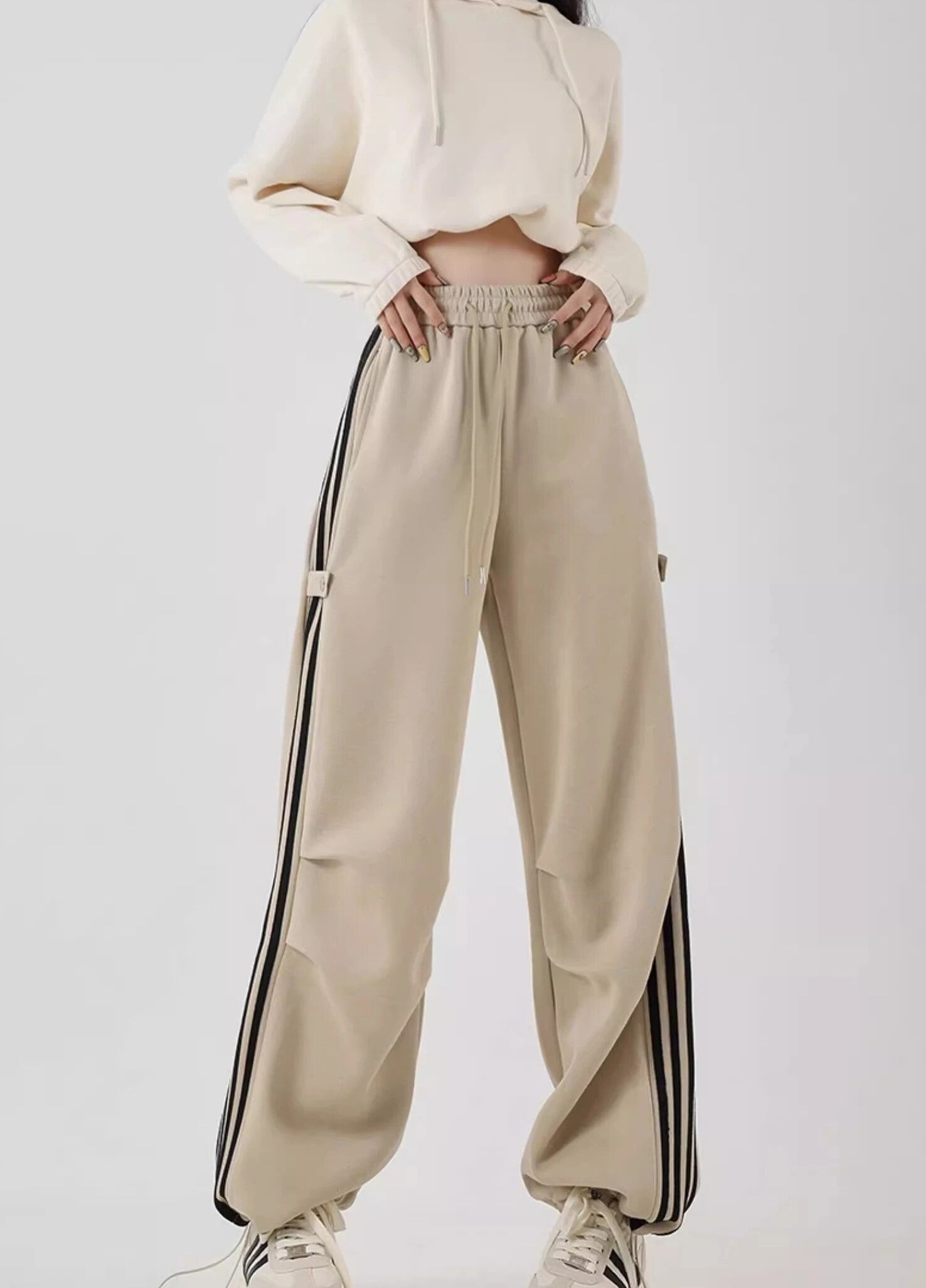 Striped High Waist Drawstring Loose Fit Pants - INTOHYPEZONE