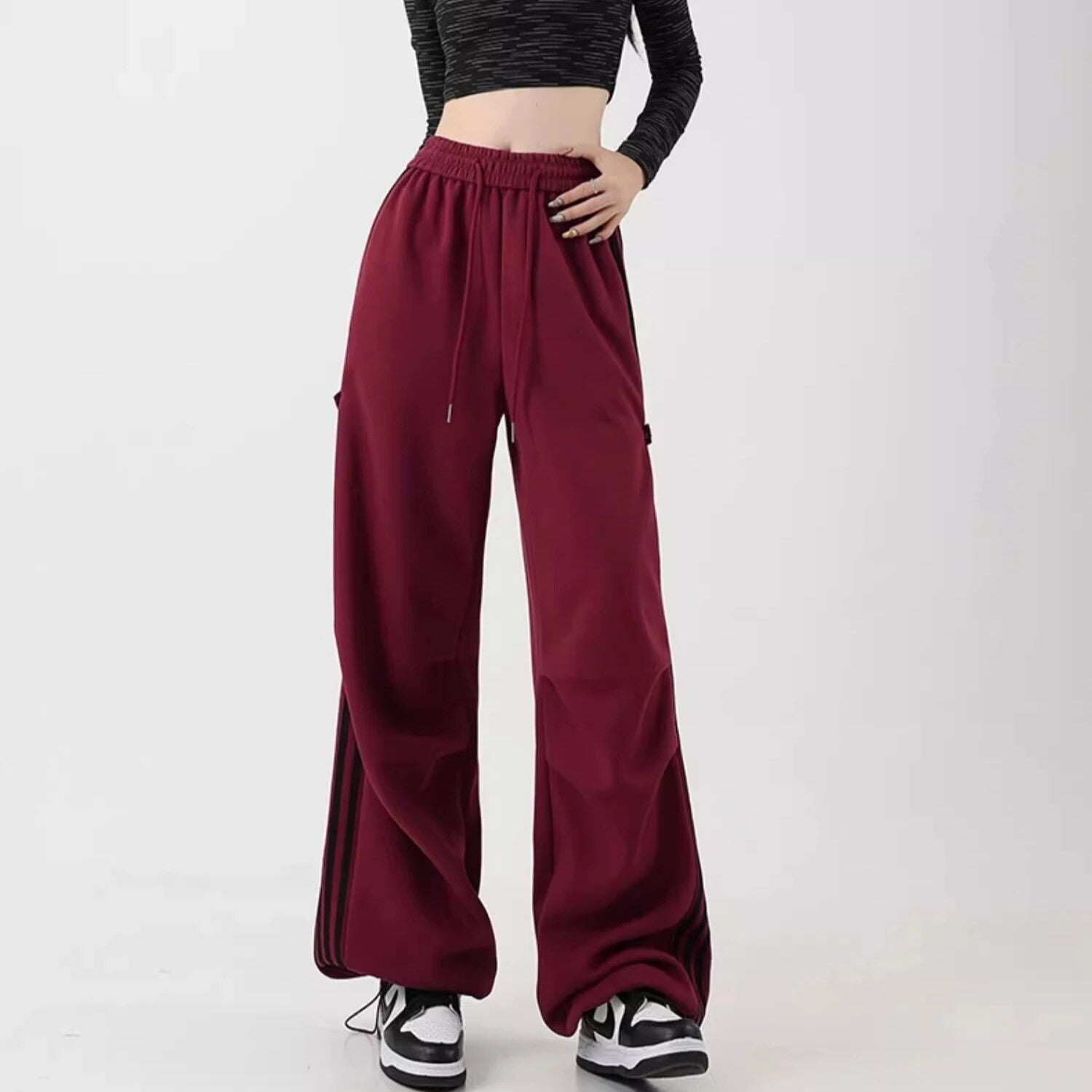 Striped High Waist Drawstring Loose Fit Pants - INTOHYPEZONE