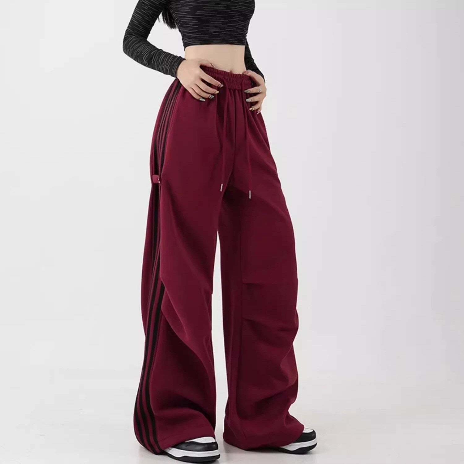 Striped High Waist Drawstring Loose Fit Pants - INTOHYPEZONE