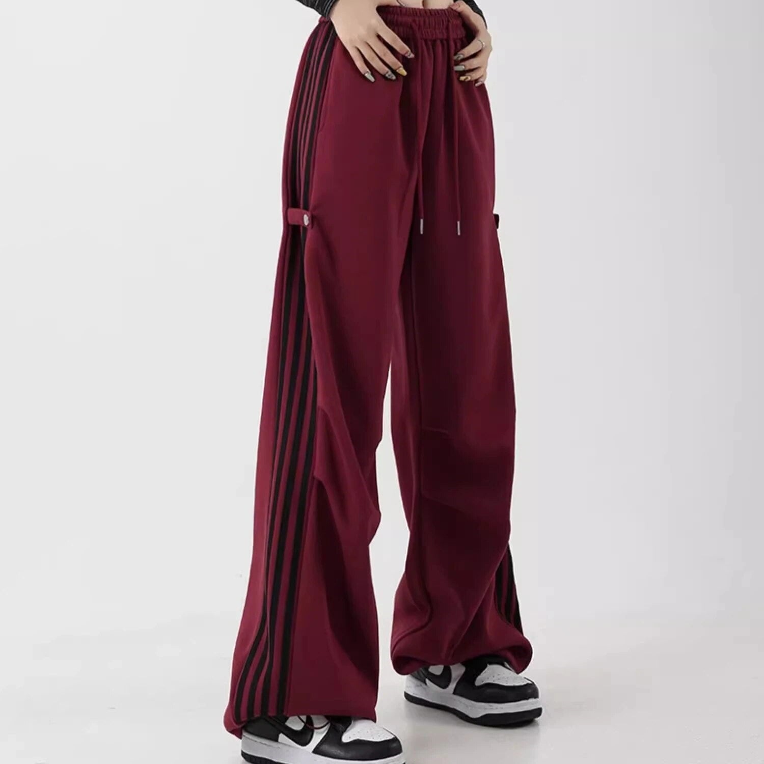 Striped High Waist Drawstring Loose Fit Pants - INTOHYPEZONE