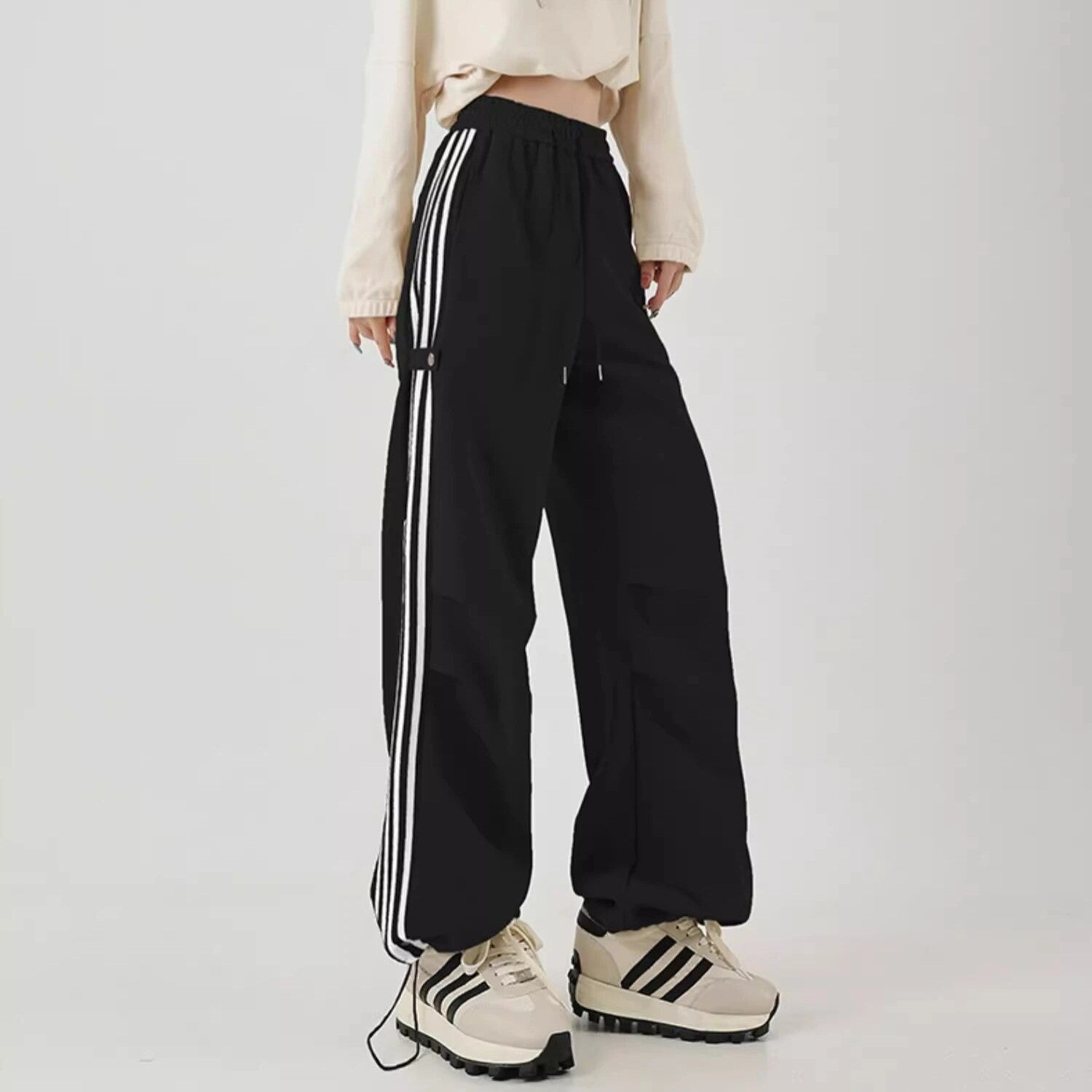 Striped High Waist Drawstring Loose Fit Pants - INTOHYPEZONE