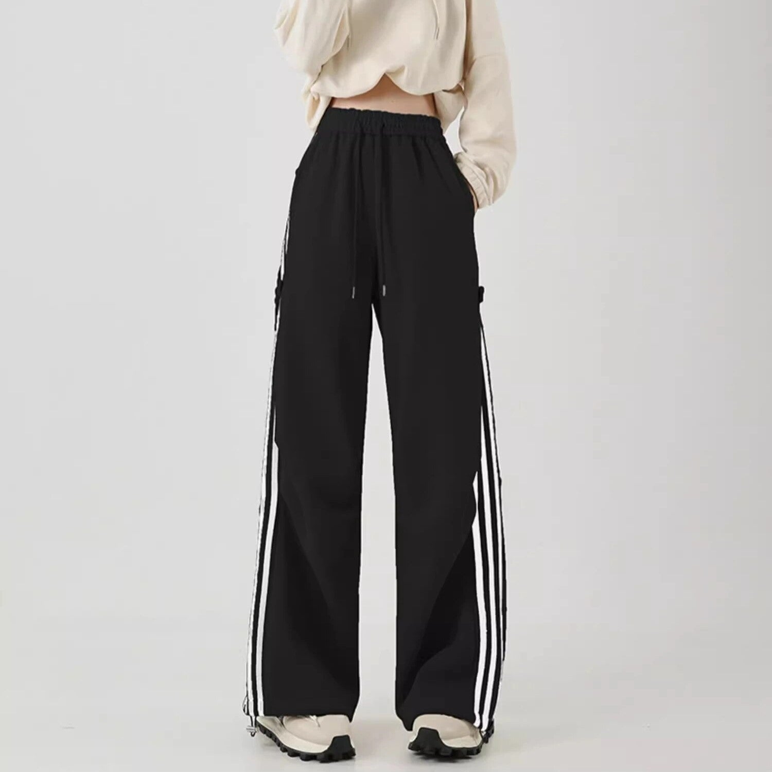 Striped High Waist Drawstring Loose Fit Pants - INTOHYPEZONE