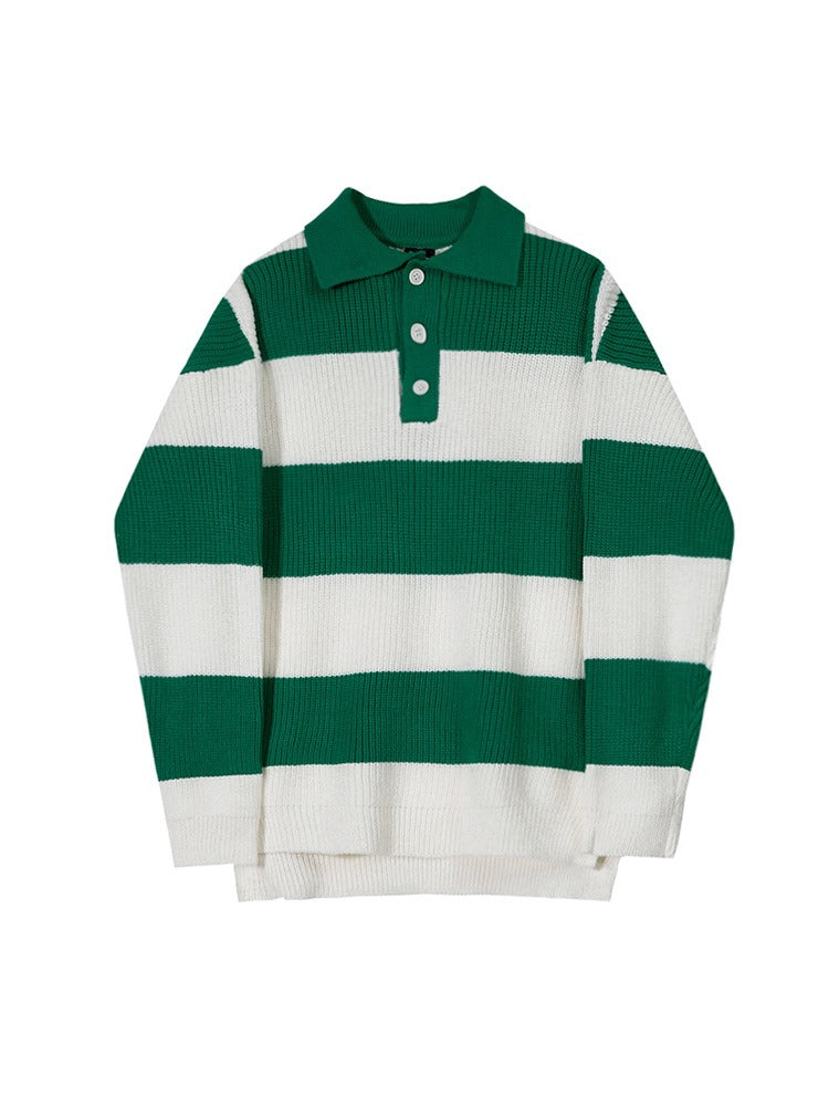 Striped Lapel Knit Cardigan - INTOHYPEZONE