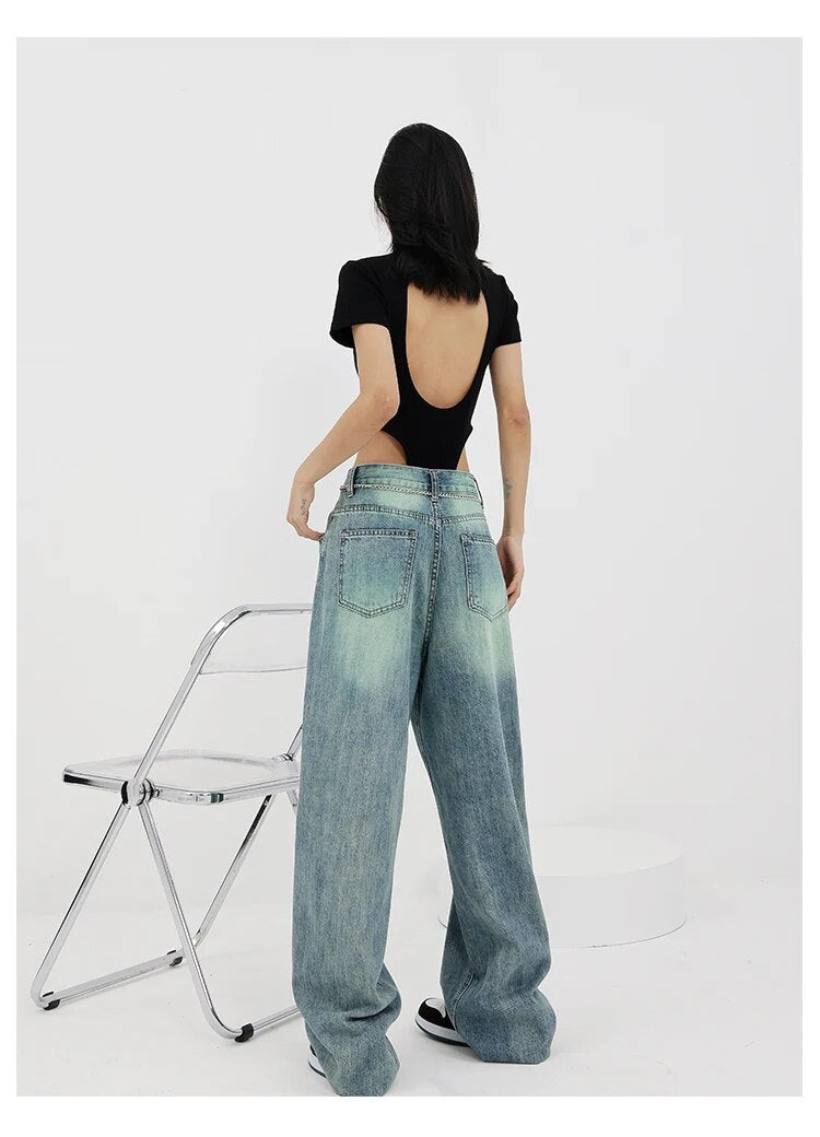 Tie Dye High Waist Straight Jeans Pants - INTOHYPEZONE