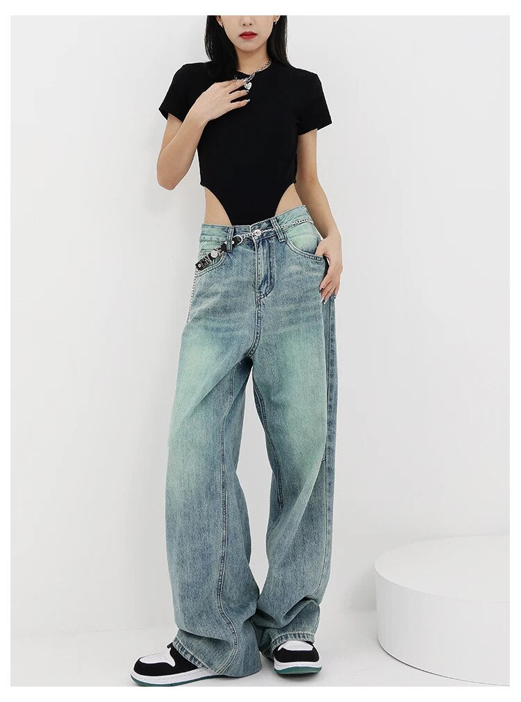 Tie Dye High Waist Straight Jeans Pants - INTOHYPEZONE
