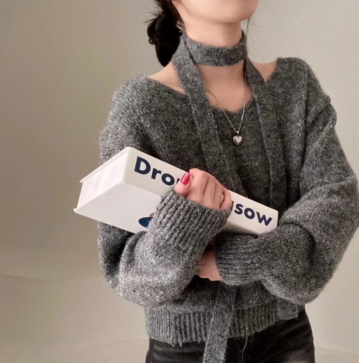 V Neck Off Shoulder Sweater - INTOHYPEZONE