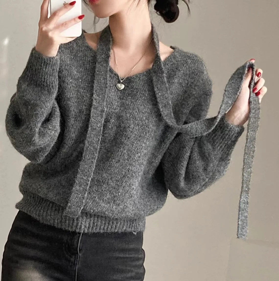 V Neck Off Shoulder Sweater - INTOHYPEZONE