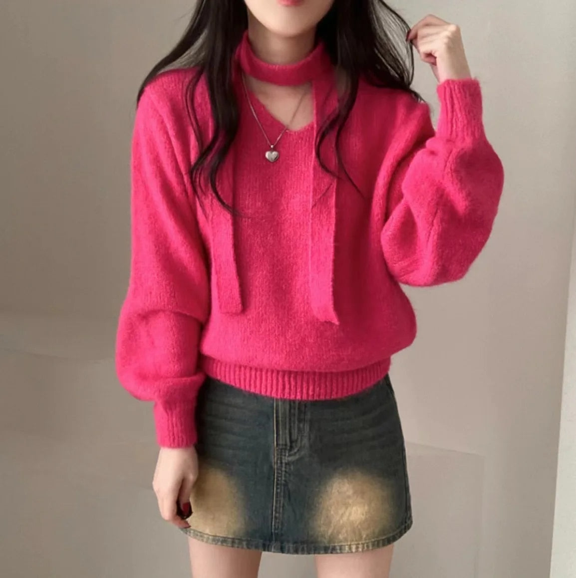 V Neck Off Shoulder Sweater - INTOHYPEZONE