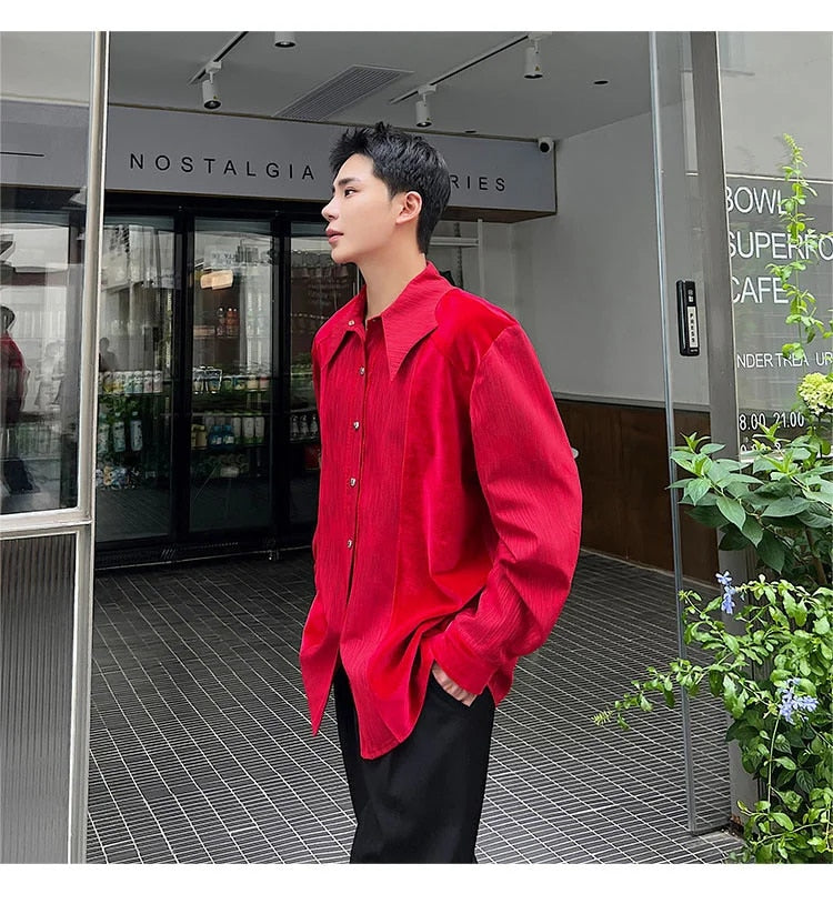 Velvet Patchwork Long Sleeve Shirt - INTOHYPEZONE