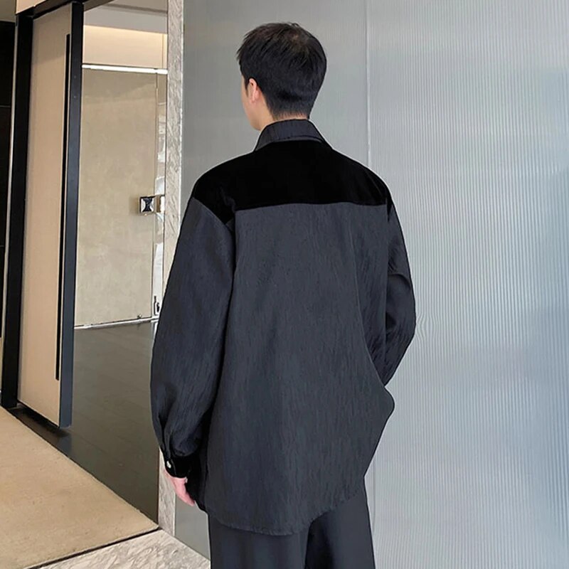 Velvet Patchwork Long Sleeve Shirt - INTOHYPEZONE