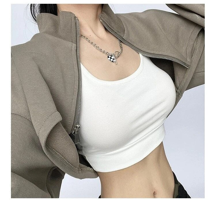 Vintage Zip Up Cropped Sweatshirts - INTOHYPEZONE