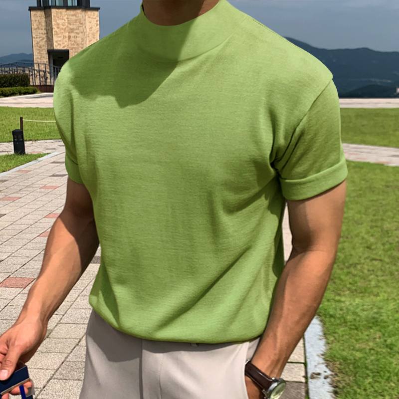 Short-Sleeve Mock Neck Knitted T shirt by INTOHYPEZONE SUMMER