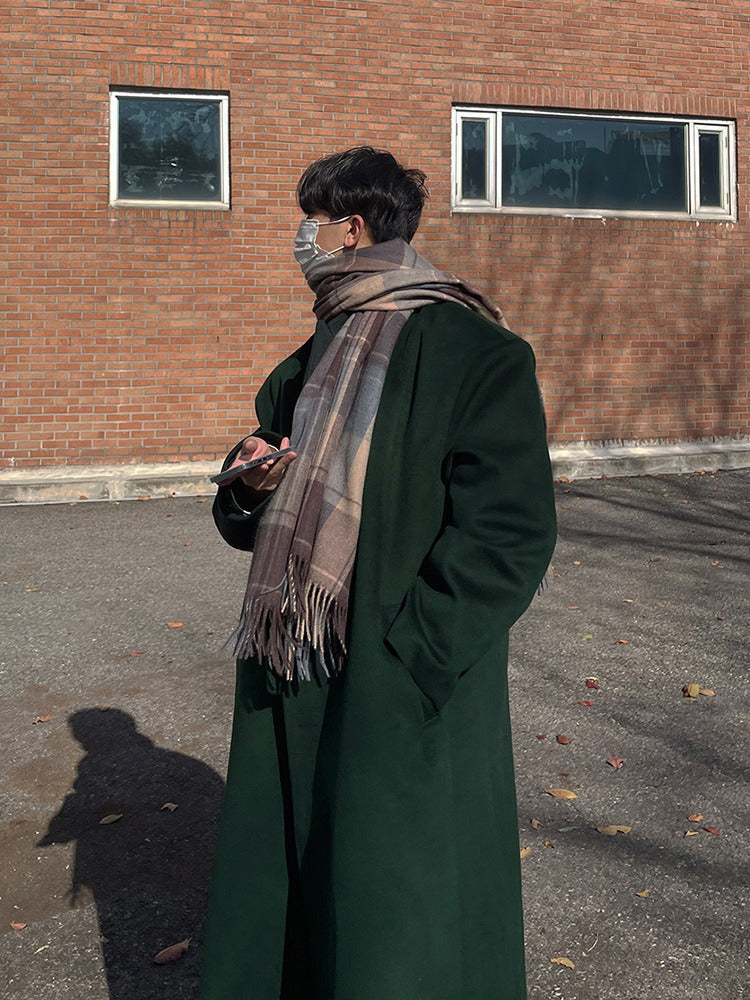 Dark Green Long Woolen Coat - INTOHYPEZONE