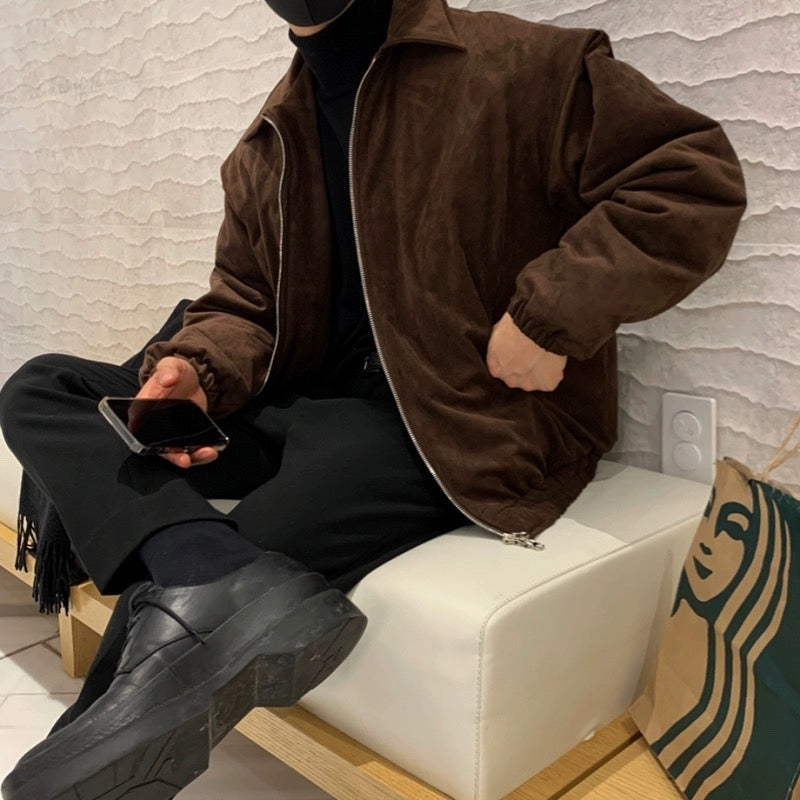Turn-down Collar Suede Jacket - INTOHYPEZONE