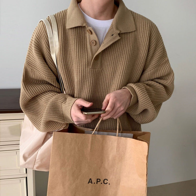 Versatile Lapel Long Sleeve Sweater - INTOHYPEZONE