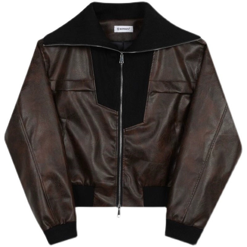 Stand Collar Leather Jacket - INTOHYPEZONE