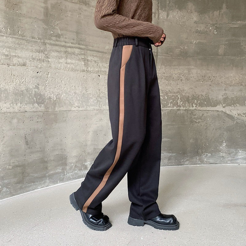 Wool Contrast Color Straight Leg Trousers - INTOHYPEZONE