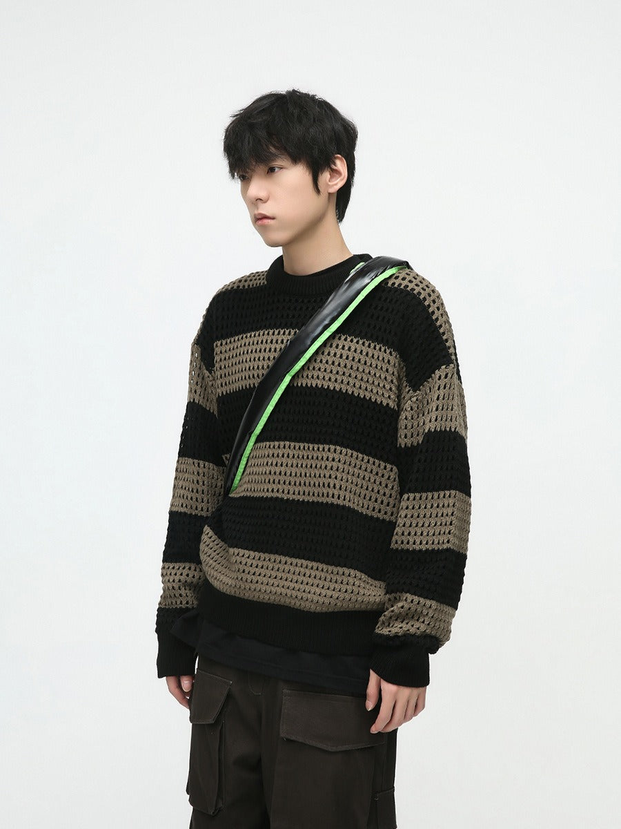 Mesh Hollow Striped Sweater - INTOHYPEZONE