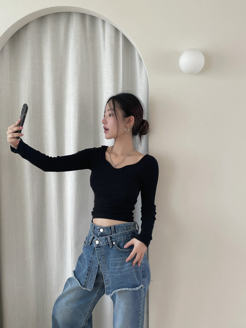 Patchwork With Waistband Denim Pants -INTOHYPEZONE