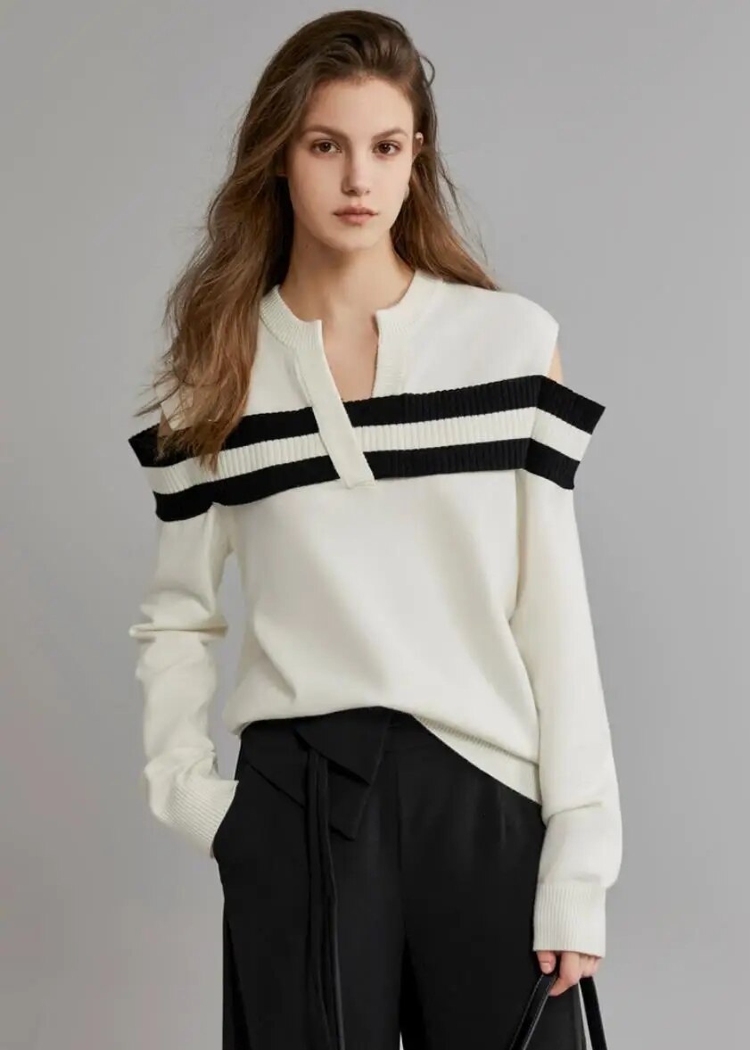 Loose Fit Striped Print Knitwear Top - INTOHYPEZONE