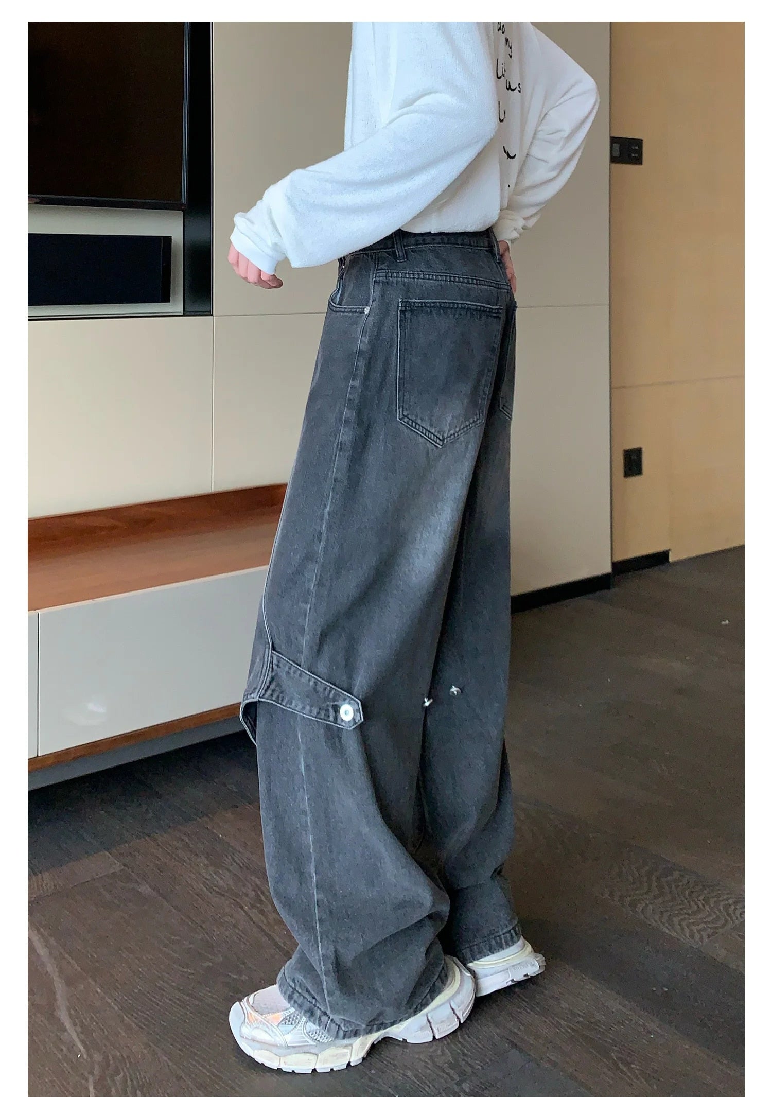 Washed Patchwork Wide Leg Denim Jeans - INTOHYPEZONE