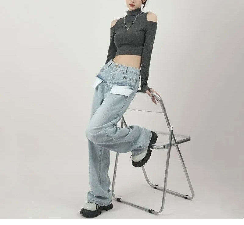 Light Blue High Waist Denim Pants - INTOHYPEZONE