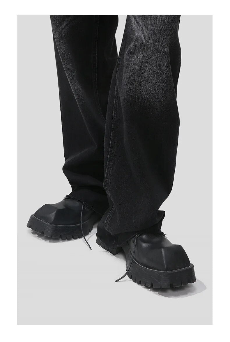 Washed Ragged Hem Straight Leg Denim Jeans - INTOHYPEZONE