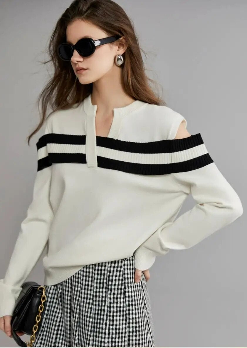 Loose Fit Striped Print Knitwear Top - INTOHYPEZONE