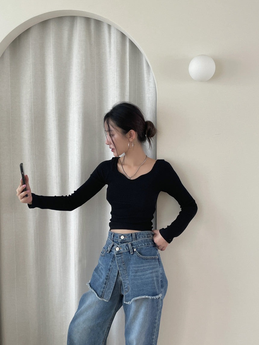 Patchwork With Waistband Denim Pants -INTOHYPEZONE