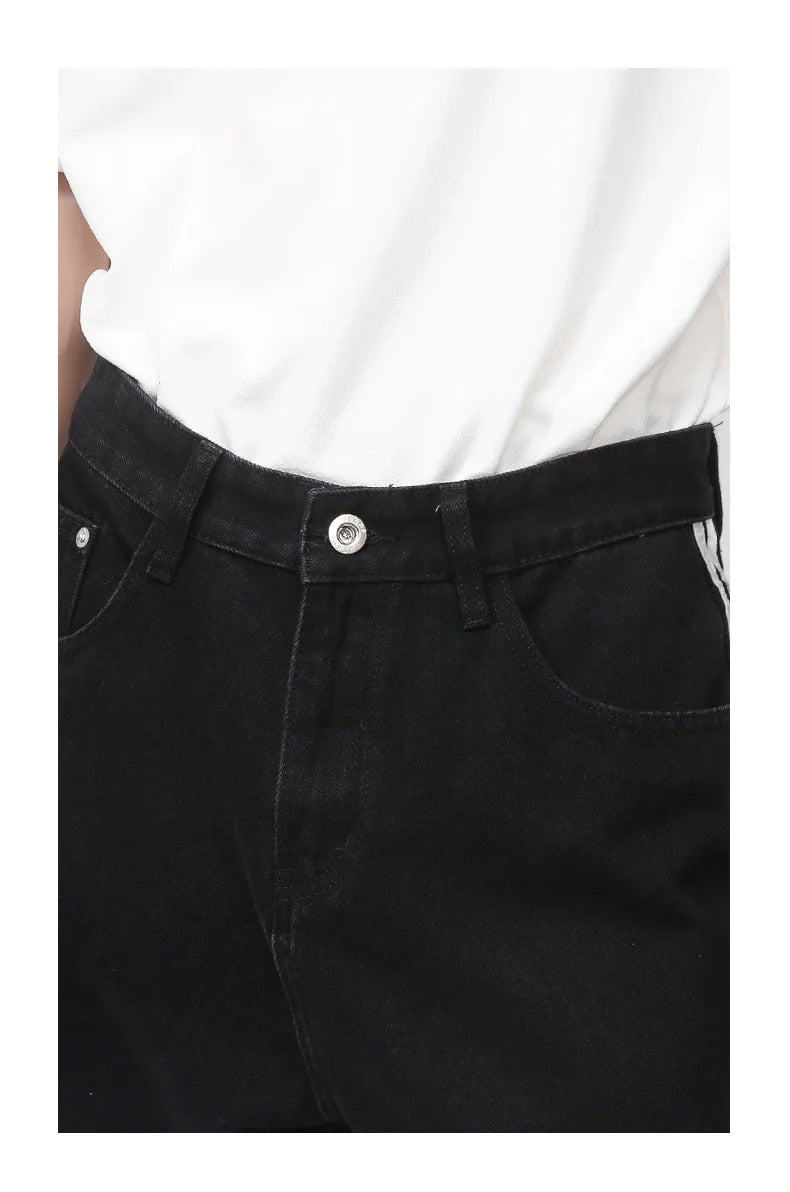 Black Striped Wide Leg Frayed Pants - INTOHYPEZONE