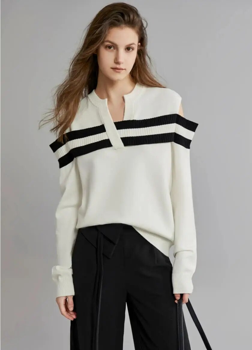 Loose Fit Striped Print Knitwear Top - INTOHYPEZONE