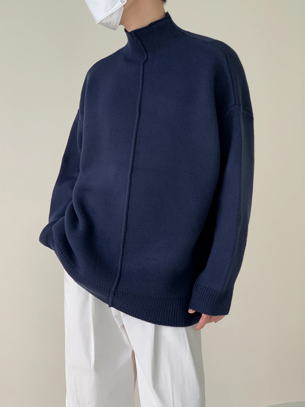 Mock Neck Pleated Pullover Sweater - INTOHYPEZONE