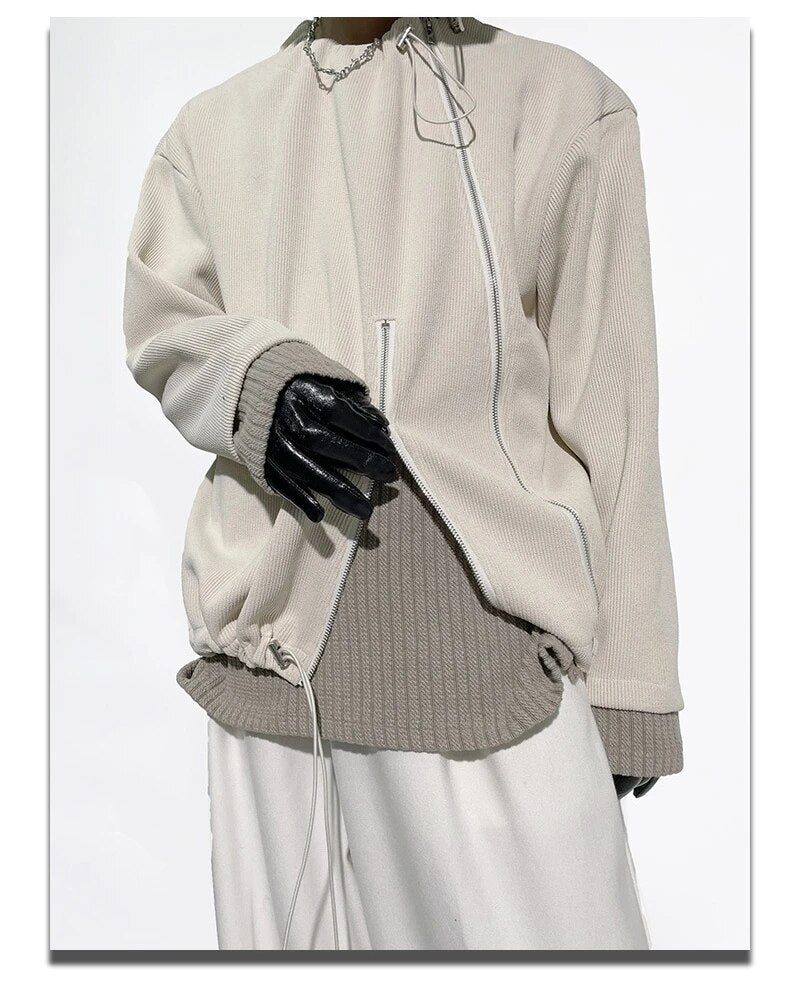 Crew Neck Plain Zip Slit Drawstring Sweatshirt - INTOHYPEZONE