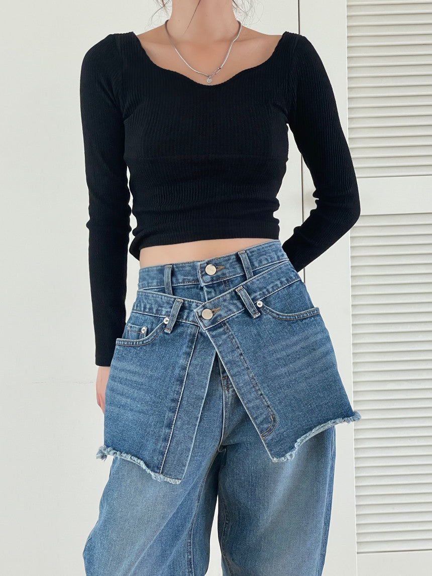 Patchwork With Waistband Denim Pants -INTOHYPEZONE